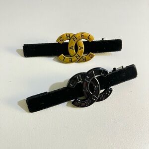 CHANEL Black and Gold Logo Hair Accessories